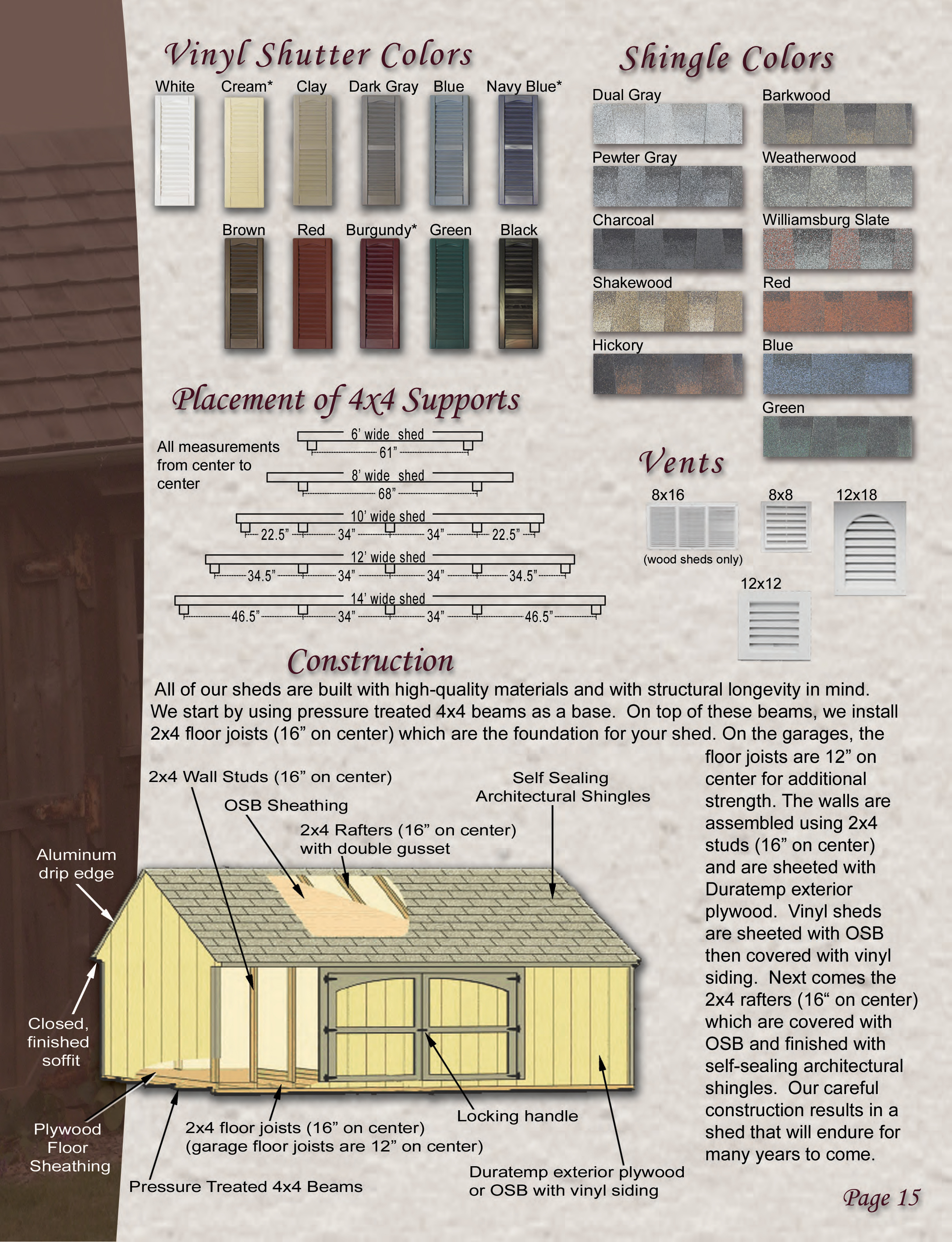 Shed colors and options